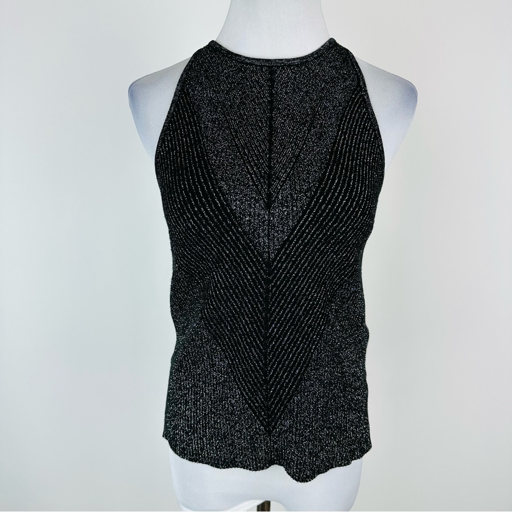 Anthropologie Black Silver Metallic Sleeveless Sweater Size Small
